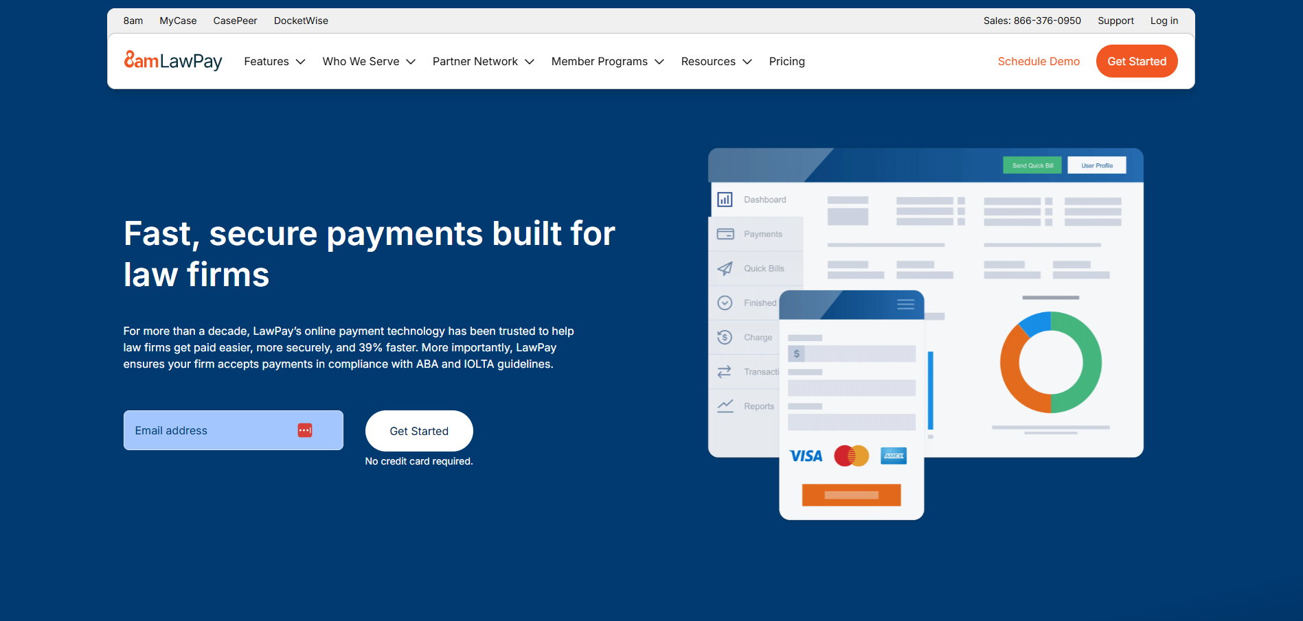 Homepage for LawPay, an online payment platform tailored to law firms.