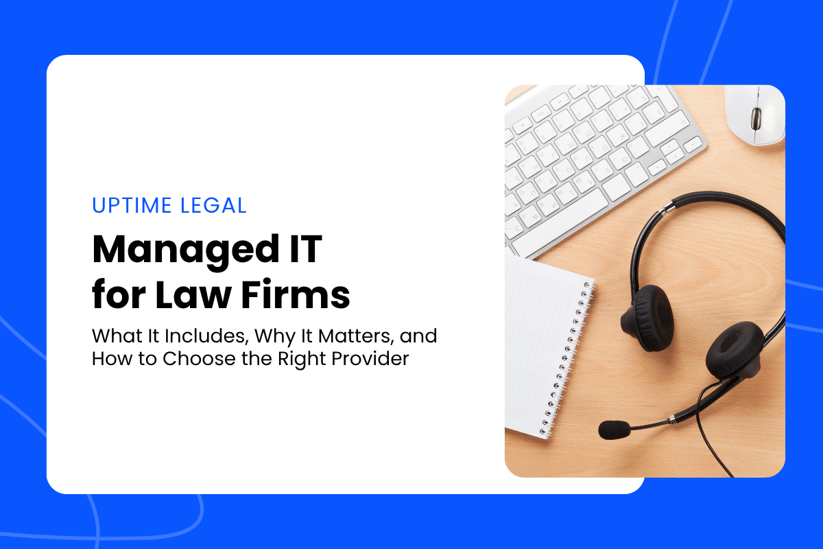 Featured image for Managed IT for Law Firms. Contains keyboard, headset, and notepad.